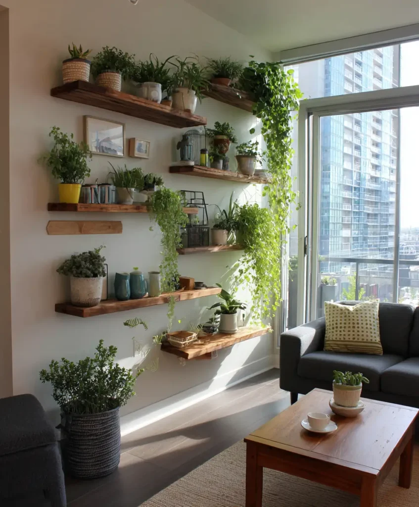 Floating Shelves with Greenery