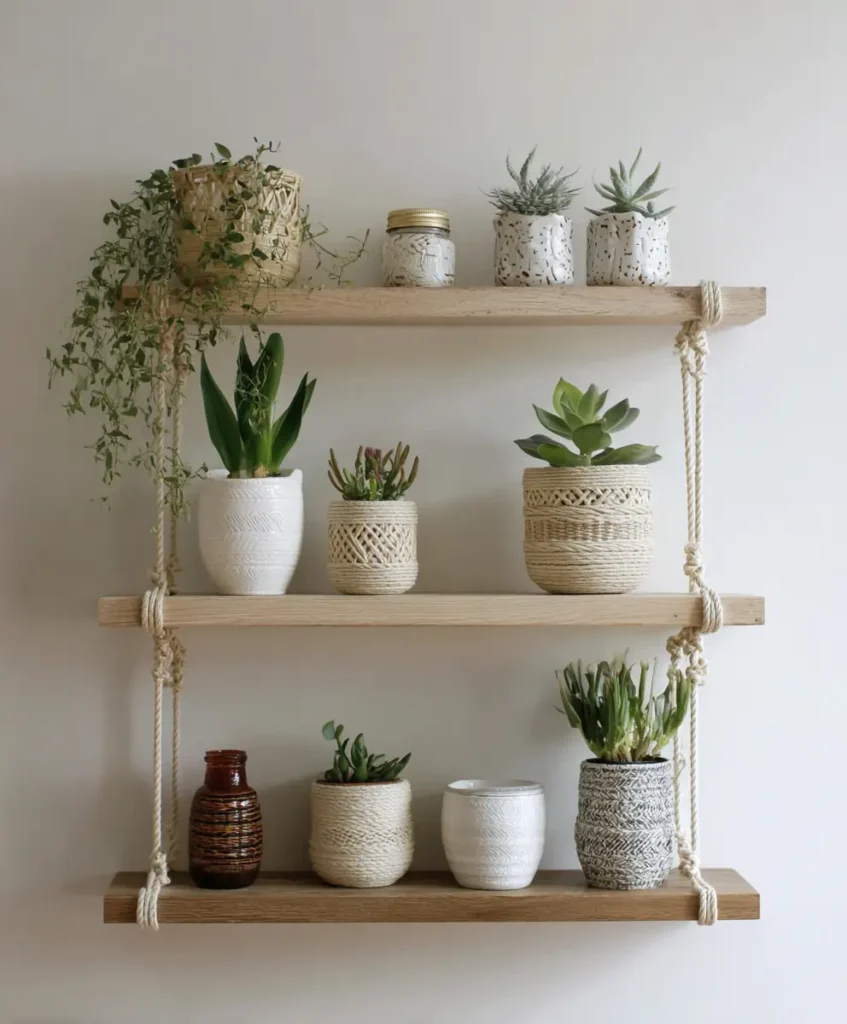 Hanging Rope Shelves for Boho Charm