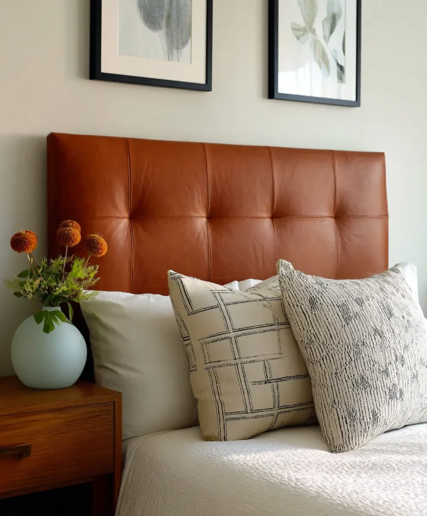 Leather Strap and Cushion Headboard
