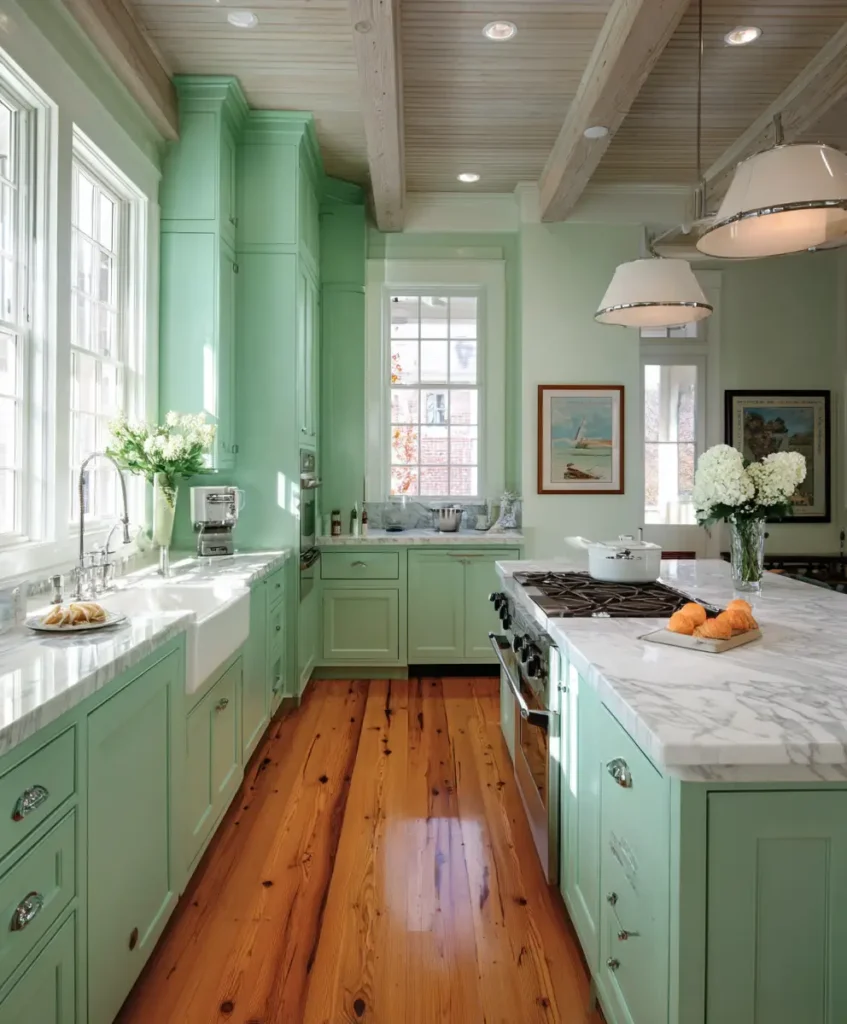 Mint Green and White
