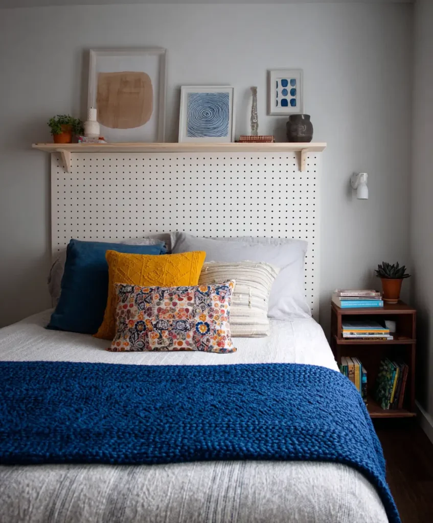 Pegboard Headboard with Storage