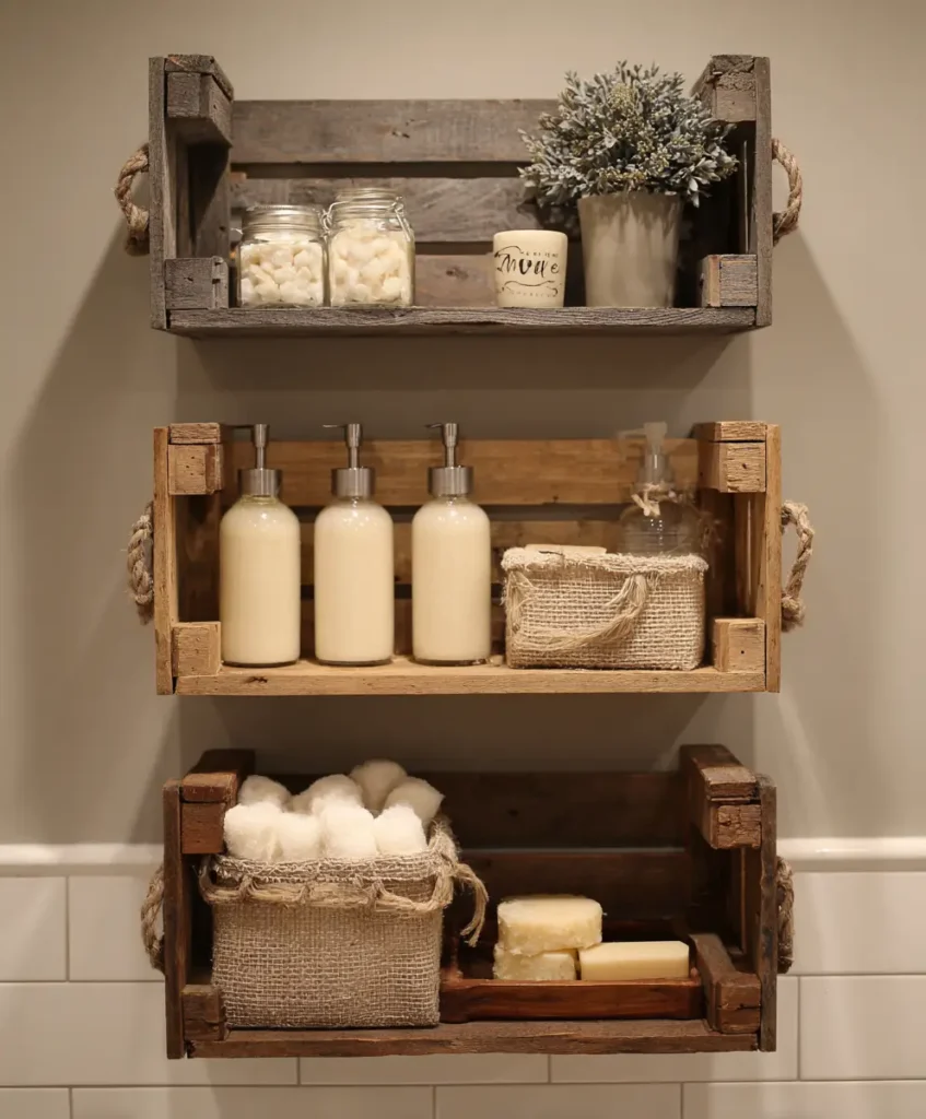 Rustic Crate Shelves for Farmhouse Style