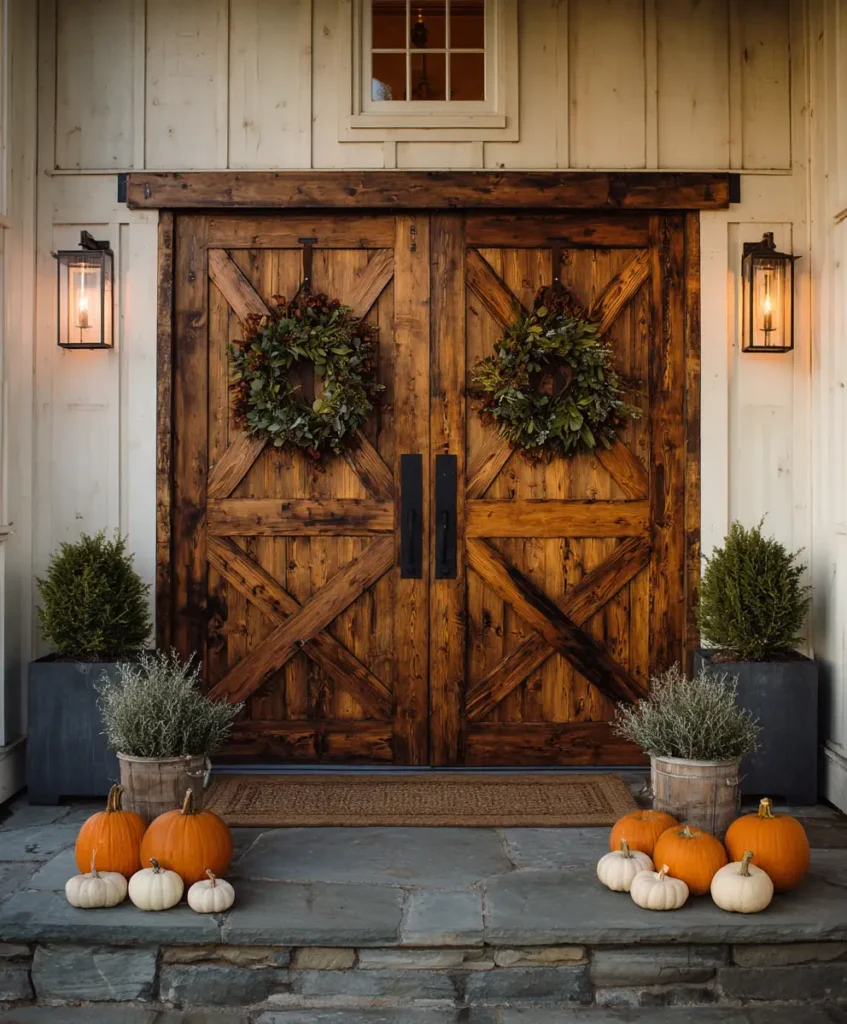 Barn Doors with Seasonal Wreaths
