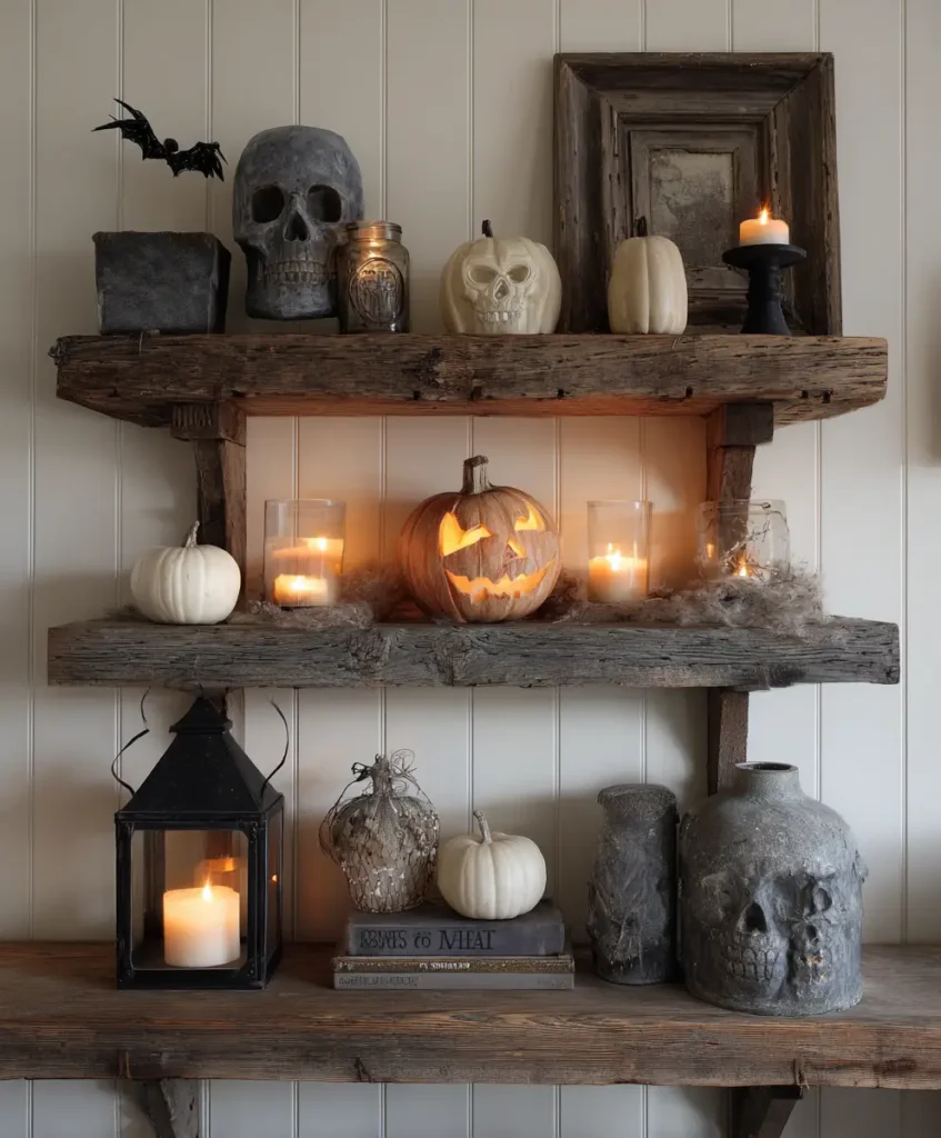 Barnwood Shelves with Curated Vignettes