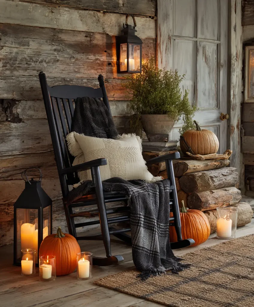 Black Rocking Chair with Cozy Throw