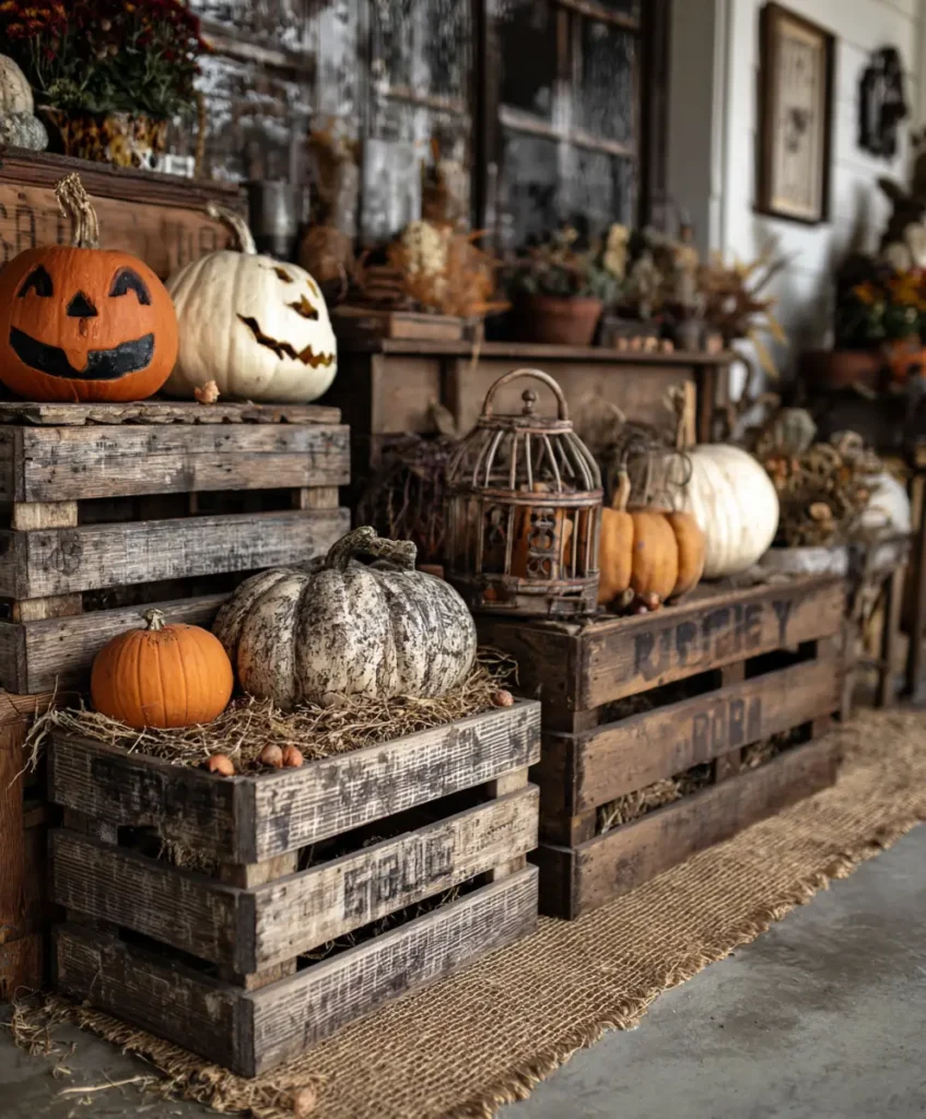 Distressed Wooden Crates as Decor Bases
