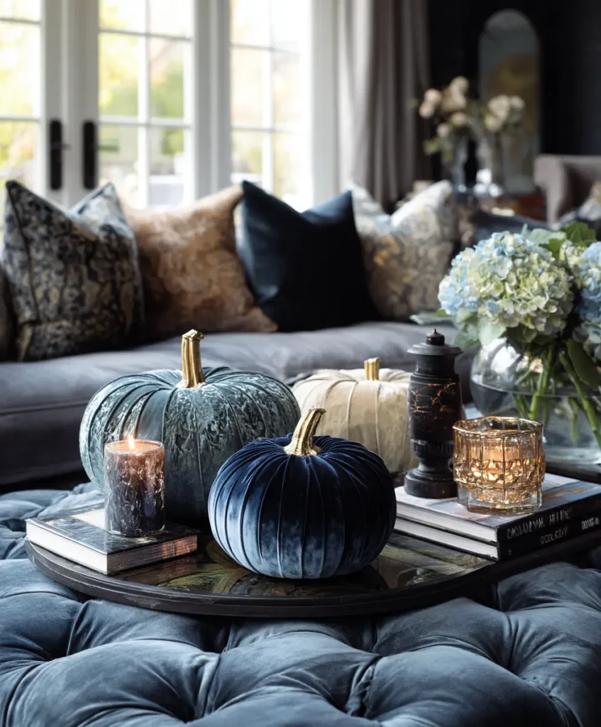 Velvet Pumpkins on Coffee Tables