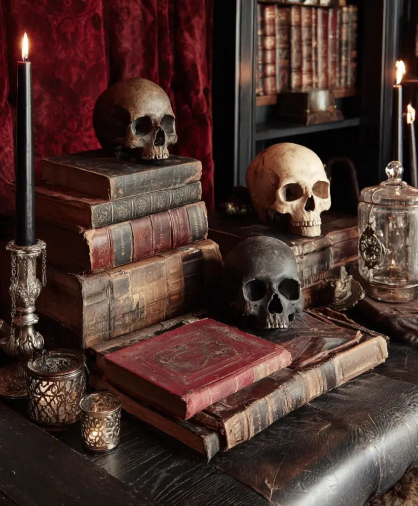 Vintage Books & Skulls Display