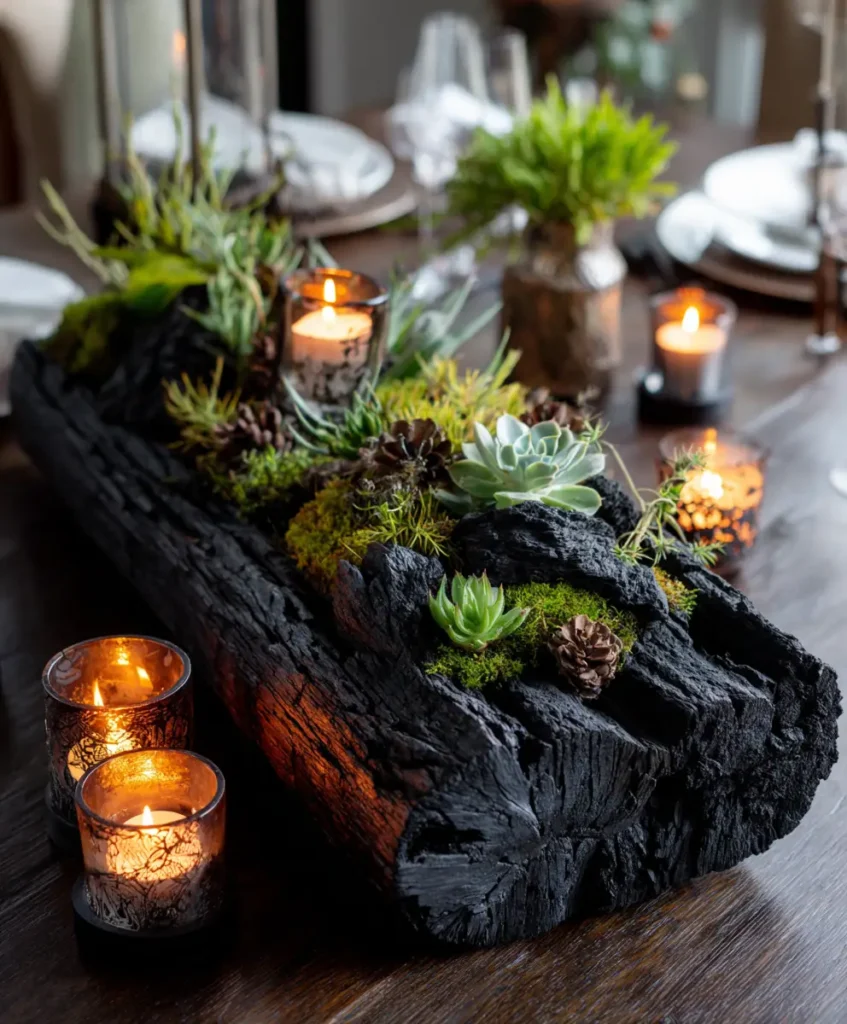 Charred Wood Base with Natural Elements