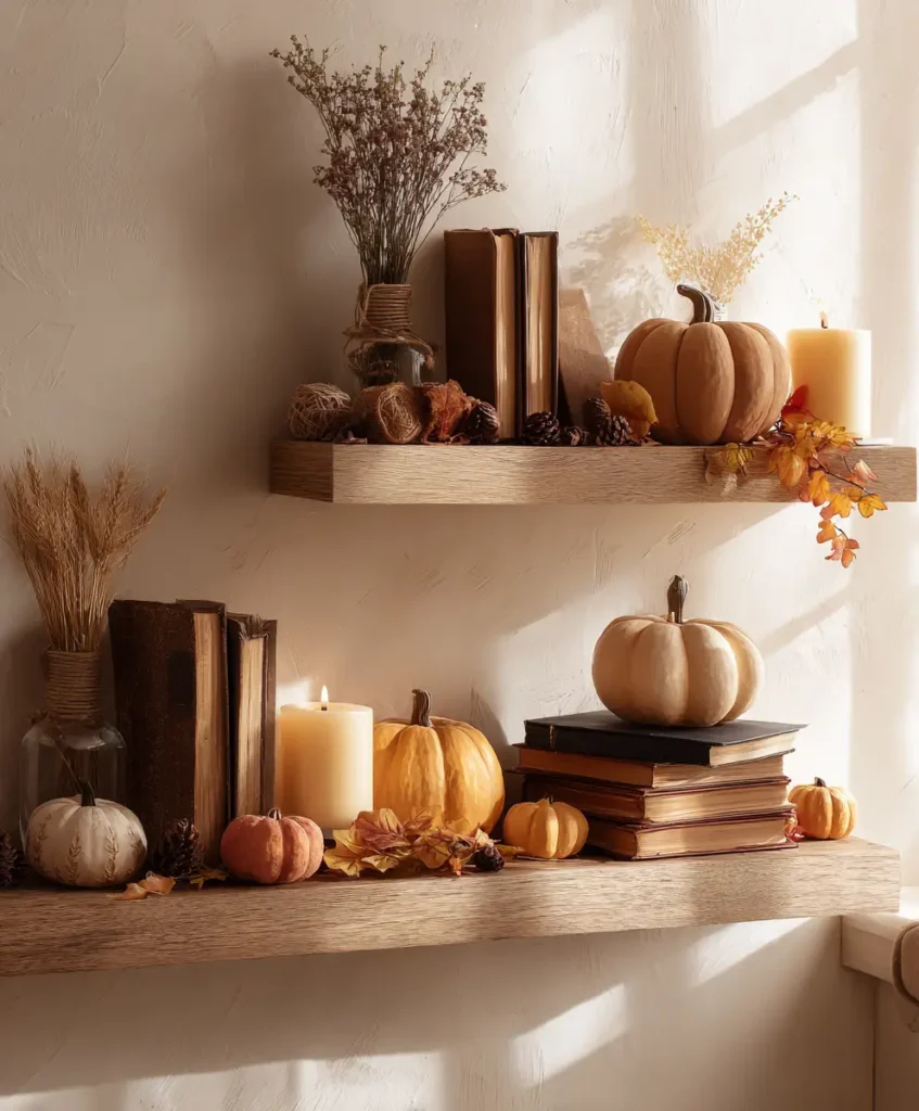 Floating Shelves with Autumn Decor